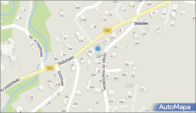 Zakopane, Droga do Walczaków, 24A, mapa Zakopanego