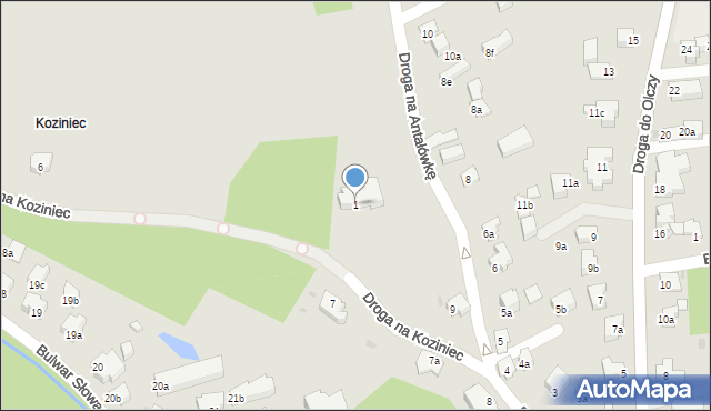 Zakopane, Droga na Koziniec, 1, mapa Zakopanego