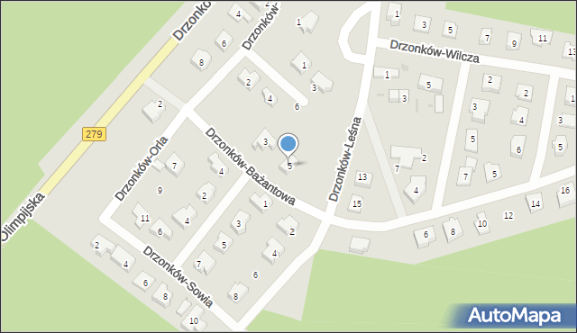 Zielona Góra, Drzonków-Bażantowa, 5, mapa Zielona Góra