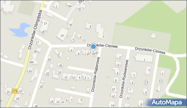 Zielona Góra, Drzonków-Cisowa, 12, mapa Zielona Góra