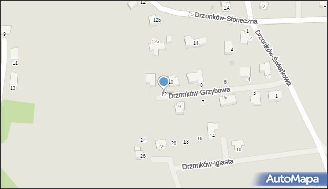 Zielona Góra, Drzonków-Grzybowa, 12, mapa Zielona Góra