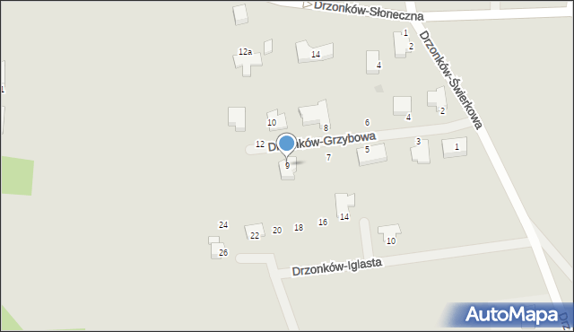Zielona Góra, Drzonków-Grzybowa, 9, mapa Zielona Góra