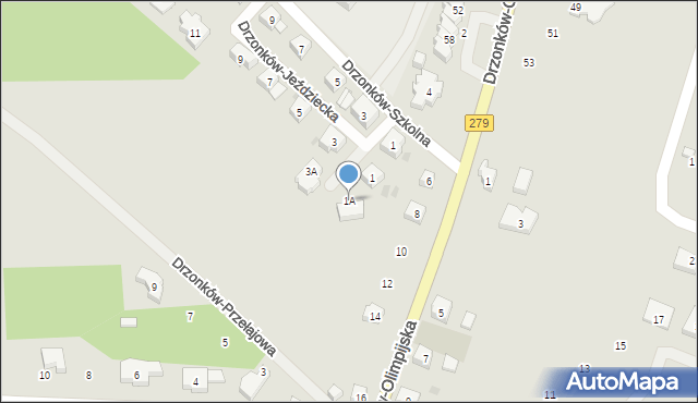 Zielona Góra, Drzonków-Jeździecka, 1A, mapa Zielona Góra