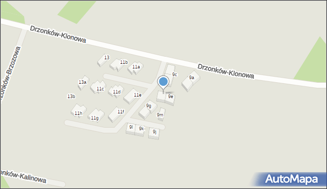 Zielona Góra, Drzonków-Klonowa, 9f, mapa Zielona Góra