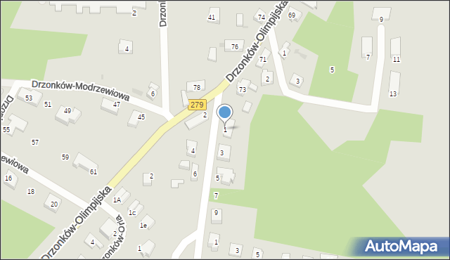 Zielona Góra, Drzonków-Leśna, 1, mapa Zielona Góra