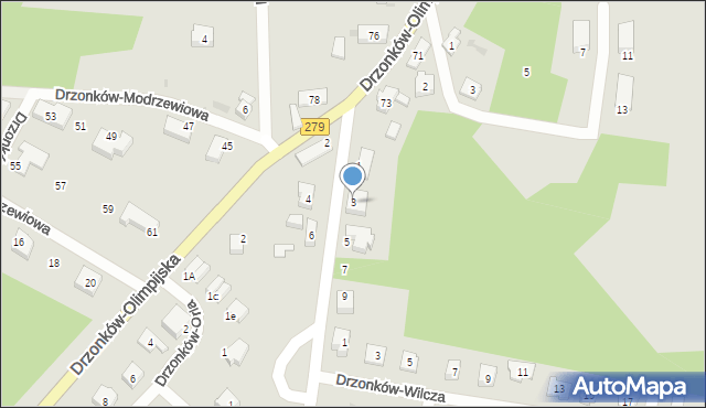 Zielona Góra, Drzonków-Leśna, 3, mapa Zielona Góra