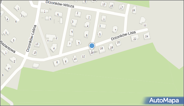 Zielona Góra, Drzonków-Lisia, 14, mapa Zielona Góra