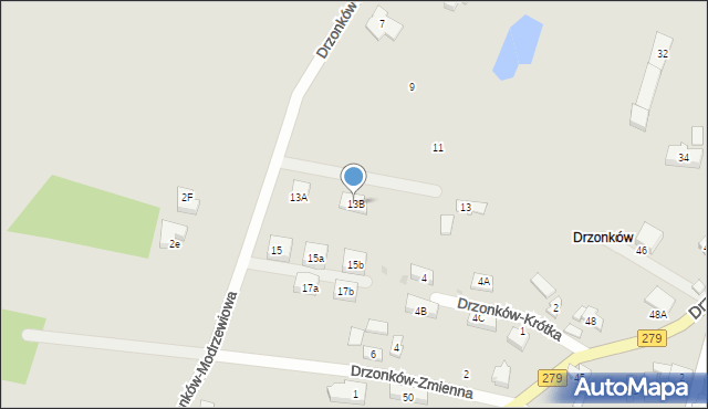 Zielona Góra, Drzonków-Modrzewiowa, 13B, mapa Zielona Góra
