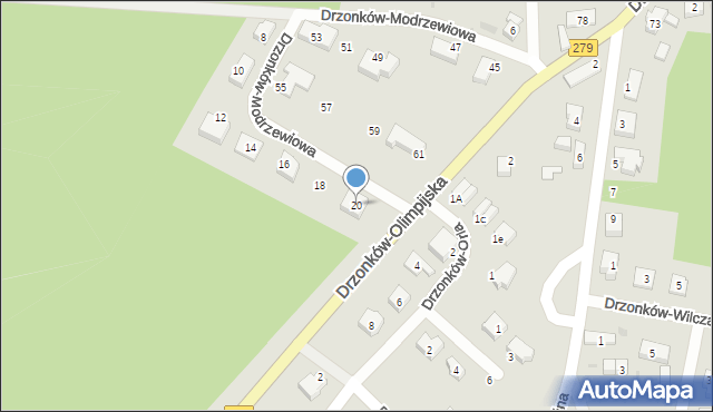 Zielona Góra, Drzonków-Modrzewiowa, 20, mapa Zielona Góra