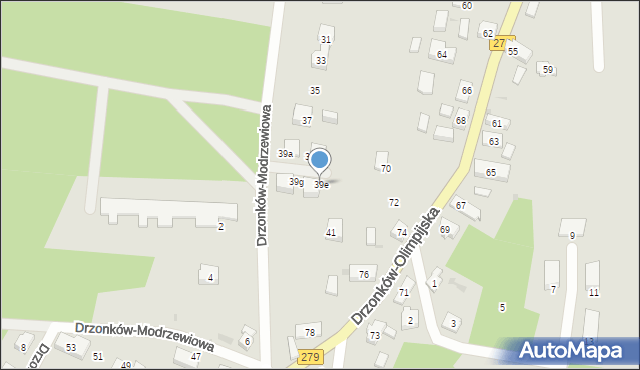 Zielona Góra, Drzonków-Modrzewiowa, 39e, mapa Zielona Góra