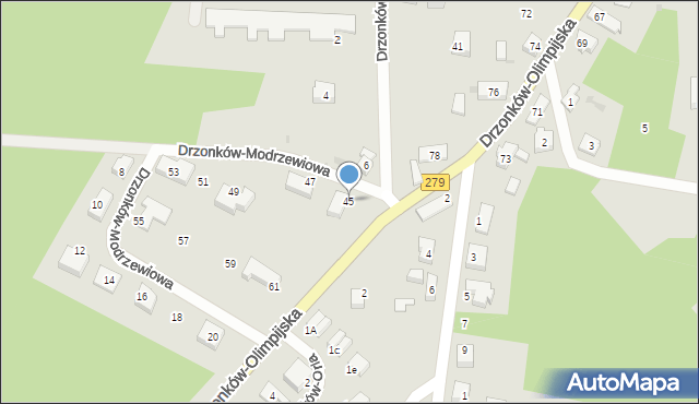 Zielona Góra, Drzonków-Modrzewiowa, 45, mapa Zielona Góra