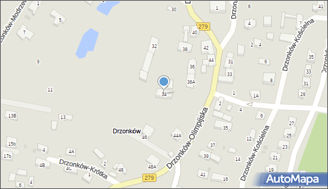 Zielona Góra, Drzonków-Olimpijska, 34, mapa Zielona Góra