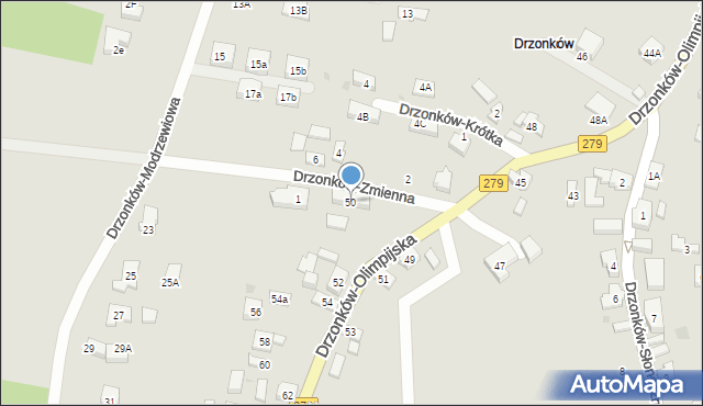 Zielona Góra, Drzonków-Olimpijska, 50, mapa Zielona Góra