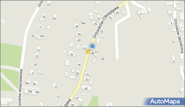 Zielona Góra, Drzonków-Olimpijska, 55, mapa Zielona Góra