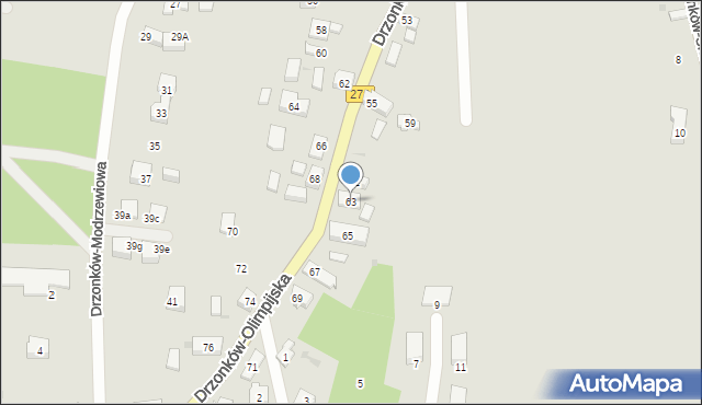 Zielona Góra, Drzonków-Olimpijska, 63, mapa Zielona Góra