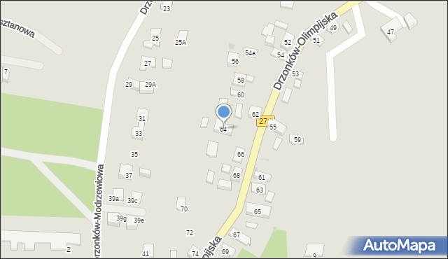 Zielona Góra, Drzonków-Olimpijska, 64, mapa Zielona Góra