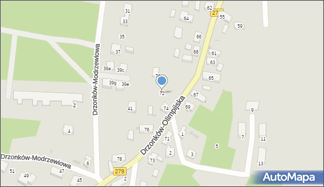 Zielona Góra, Drzonków-Olimpijska, 72, mapa Zielona Góra