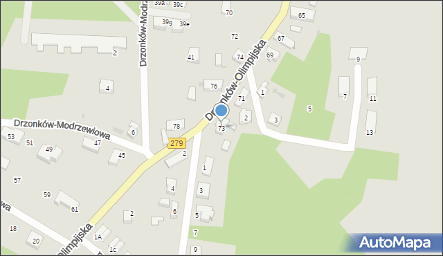 Zielona Góra, Drzonków-Olimpijska, 73, mapa Zielona Góra