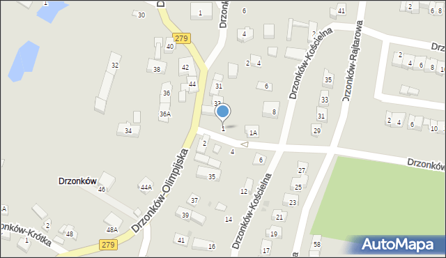 Zielona Góra, Drzonków-Podgórna, 1, mapa Zielona Góra