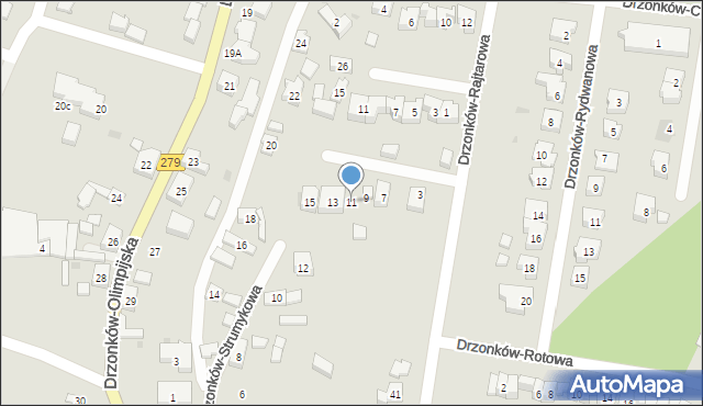 Zielona Góra, Drzonków-Rajcowska, 11, mapa Zielona Góra