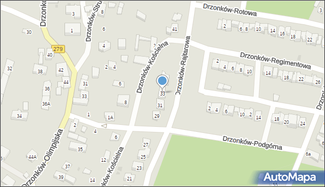 Zielona Góra, Drzonków-Rajtarowa, 33, mapa Zielona Góra