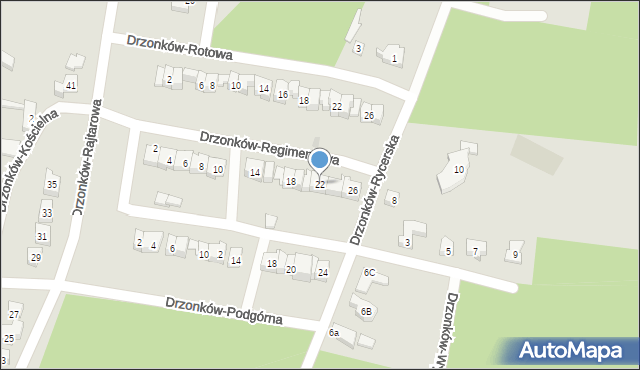 Zielona Góra, Drzonków-Regimentowa, 22, mapa Zielona Góra