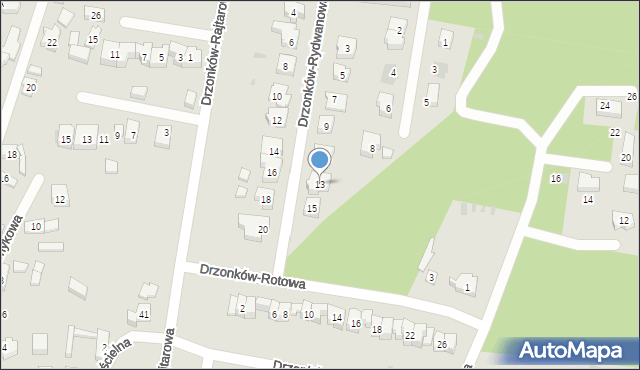 Zielona Góra, Drzonków-Rydwanowa, 13, mapa Zielona Góra