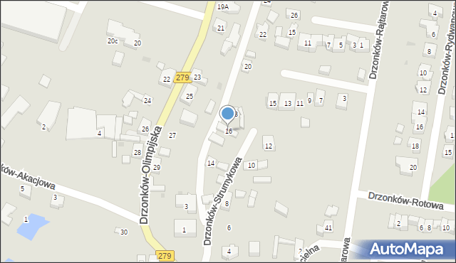 Zielona Góra, Drzonków-Strumykowa, 16, mapa Zielona Góra