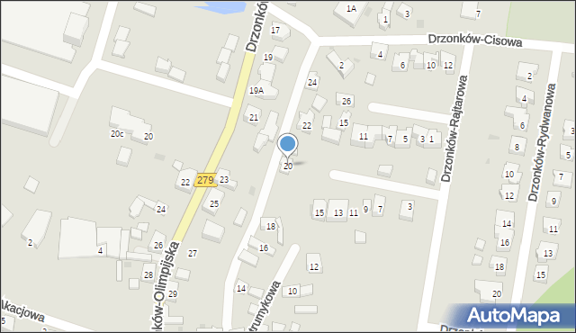 Zielona Góra, Drzonków-Strumykowa, 20, mapa Zielona Góra