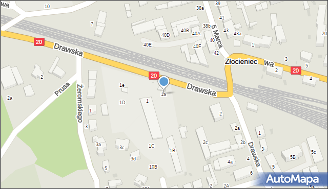 Złocieniec, Drawska, 1a, mapa Złocieniec