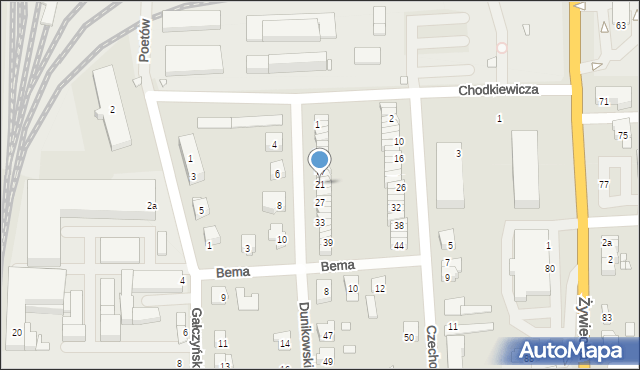 Bielsko-Biała, Dunikowskiego Ksawerego, 21, mapa Bielsko-Białej