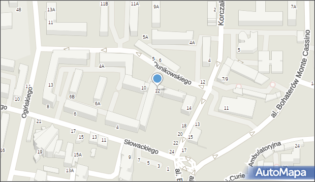 Częstochowa, Dunikowskiego Ksawerego, 12, mapa Częstochowy