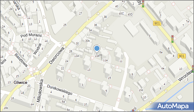 Gliwice, Dunikowskiego Ksawerego, 11b, mapa Gliwic