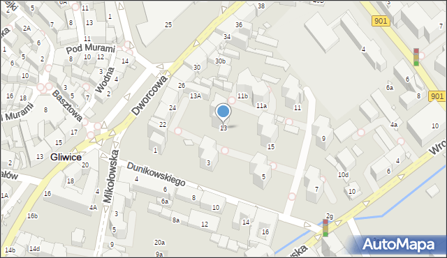 Gliwice, Dunikowskiego Ksawerego, 13, mapa Gliwic