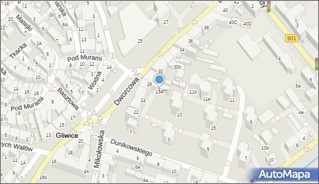 Gliwice, Dunikowskiego Ksawerego, 13A, mapa Gliwic