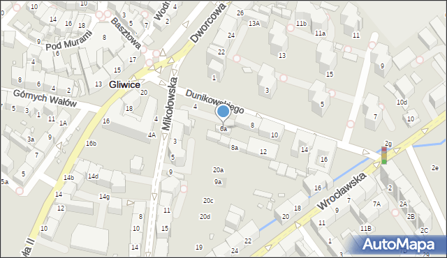 Gliwice, Dunikowskiego Ksawerego, 6a, mapa Gliwic