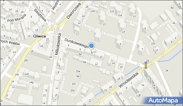 Gliwice, Dunikowskiego Ksawerego, 8, mapa Gliwic