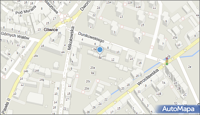Gliwice, Dunikowskiego Ksawerego, 8a, mapa Gliwic