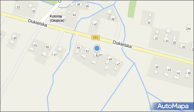 Głojsce, Dukielska, 51, mapa Głojsce