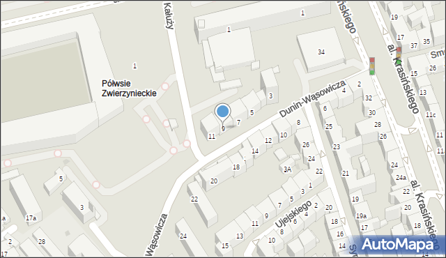 Kraków, Dunin-Wąsowicza Zbigniewa, rtm., 9, mapa Krakowa