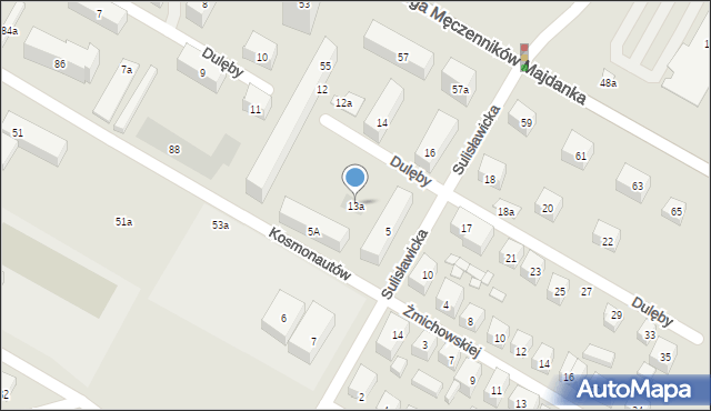 Lublin, Dulęby Kazimierza, 13a, mapa Lublina