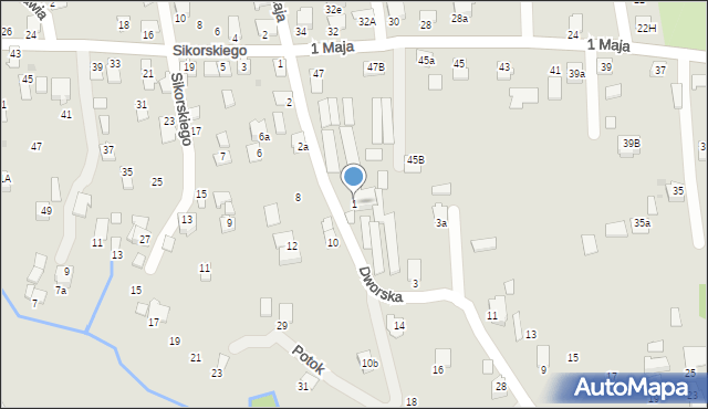 Dynów, Dworska, 1, mapa Dynów