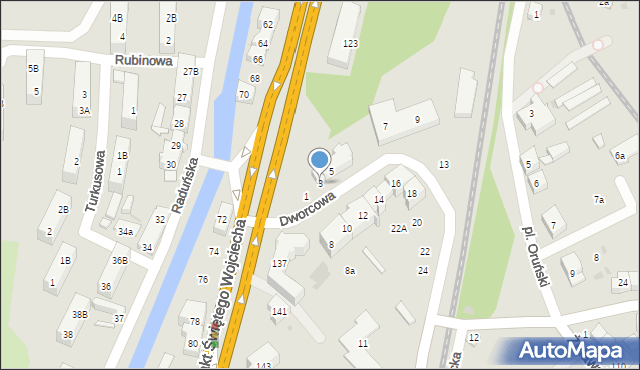 Gdańsk, Dworcowa, 3, mapa Gdańska