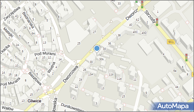 Gliwice, Dworcowa, 32, mapa Gliwic