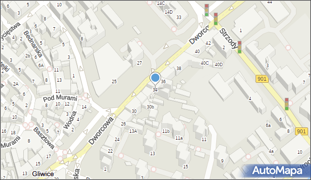 Gliwice, Dworcowa, 34, mapa Gliwic