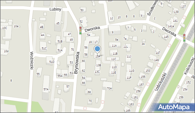 Katowice, Dworska, 13A, mapa Katowic