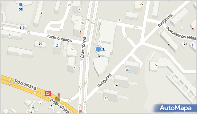 Konin, Dworcowa, 2a, mapa Konina