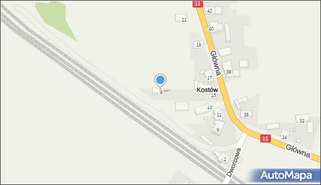 Kostów, Dworcowa, 4, mapa Kostów