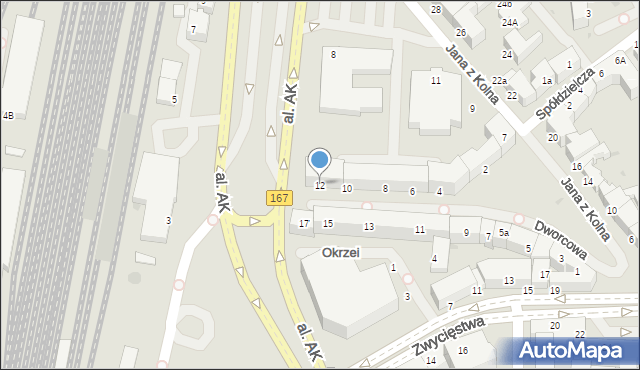 Koszalin, Dworcowa, 12, mapa Koszalina