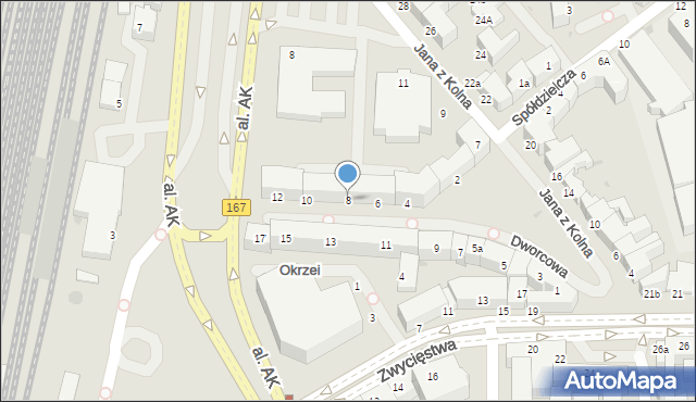 Koszalin, Dworcowa, 8, mapa Koszalina